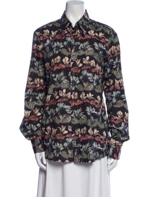 Dries Van Noten Floral Print Long Sleeve Button-Up Top