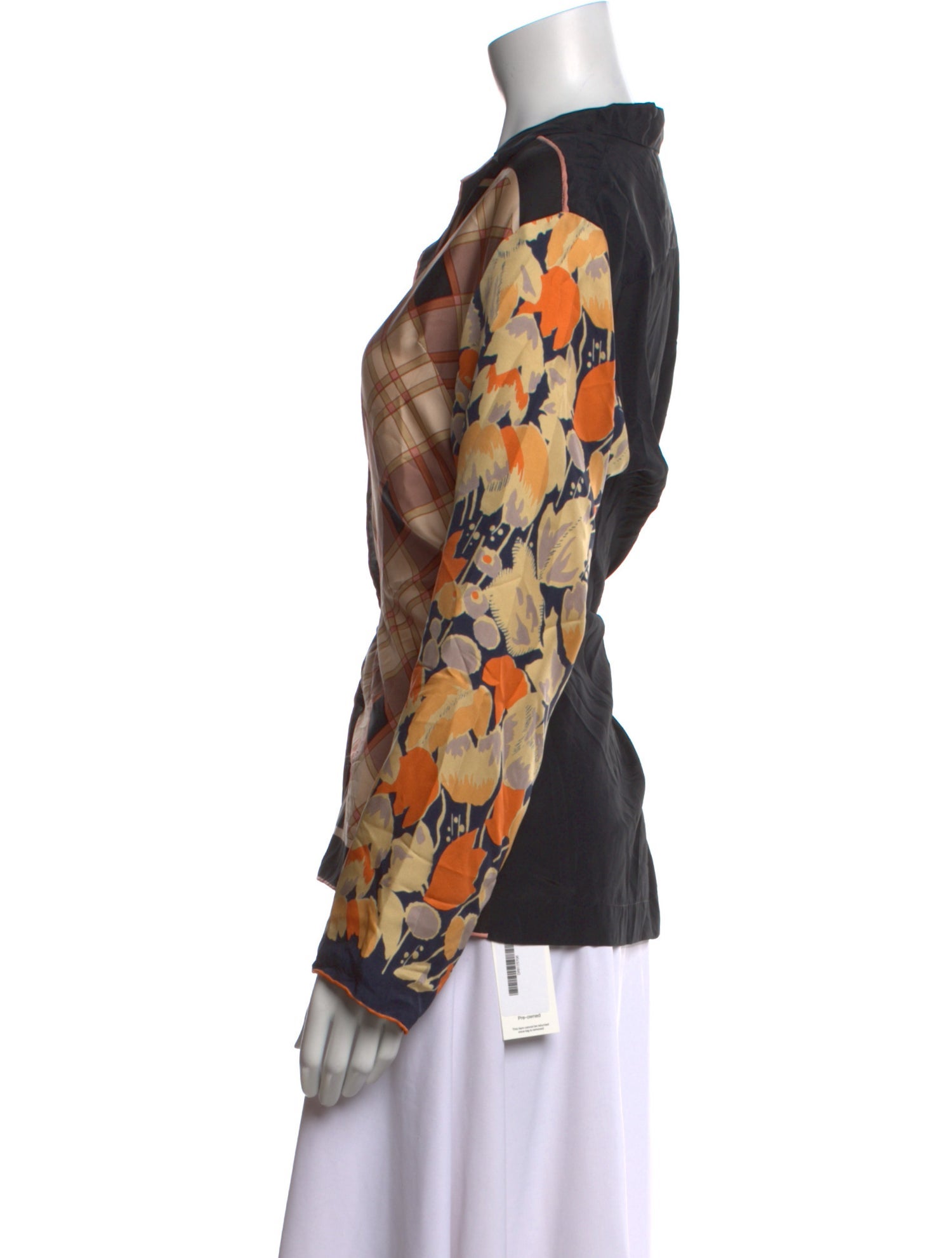 Dries Van Noten Silk Plaid Print Button-Up Top