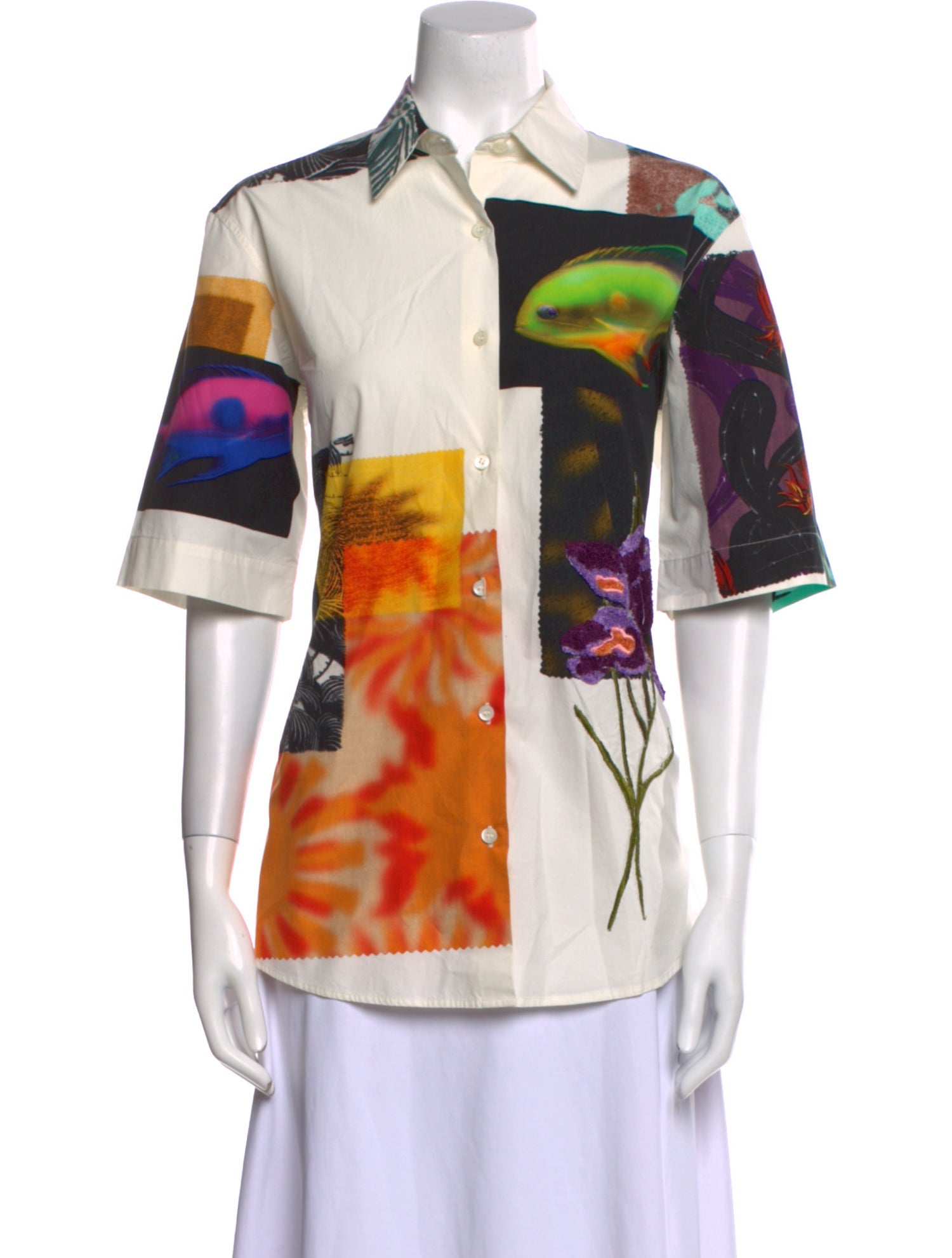 Dries Van Noten Printed Short Sleeve Button-Up Top