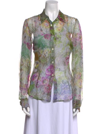 Dries Van Noten Printed Long Sleeve Button-Up Top
