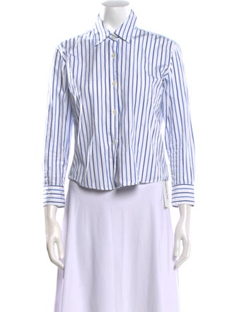 Dries Van Noten Striped Three-Quarter Sleeve Button-Up Top