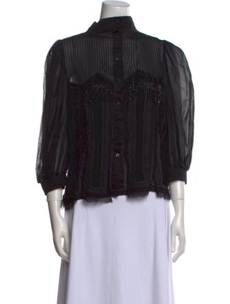 Dries Van Noten Mock Neck Three-Quarter Sleeve Button-Up Top