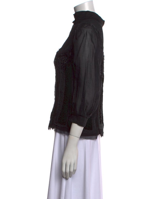 Dries Van Noten Mock Neck Three-Quarter Sleeve Button-Up Top