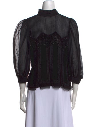 Dries Van Noten Mock Neck Three-Quarter Sleeve Button-Up Top