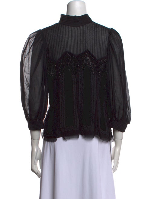 Dries Van Noten Mock Neck Three-Quarter Sleeve Button-Up Top