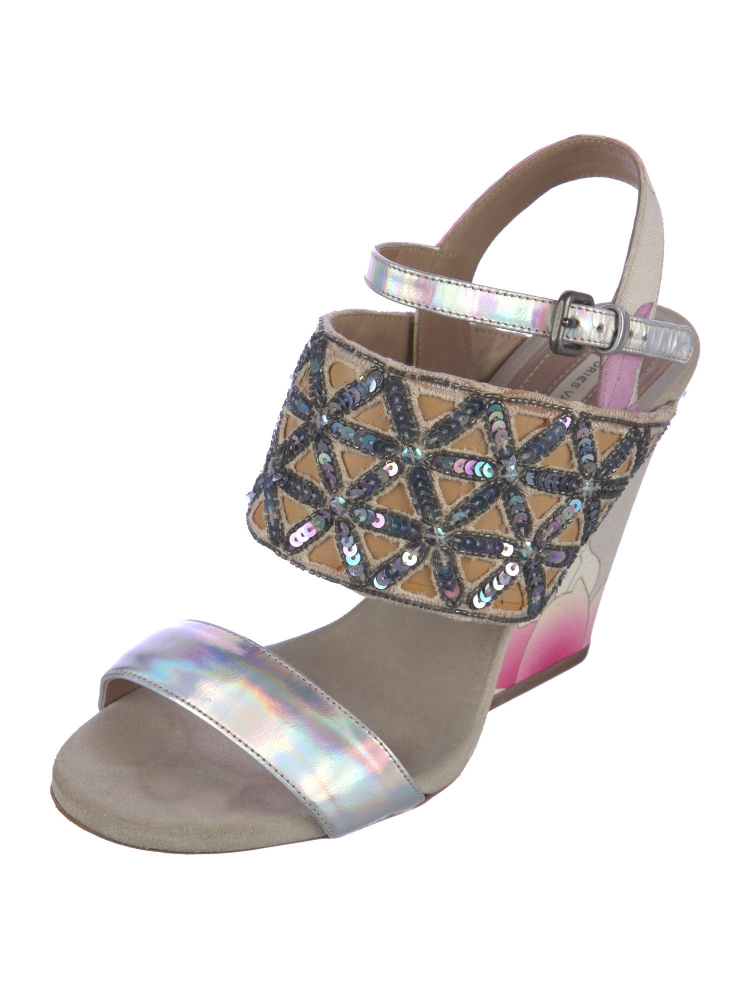 Dries Van Noten Printed Sequin Embellishments Sandals