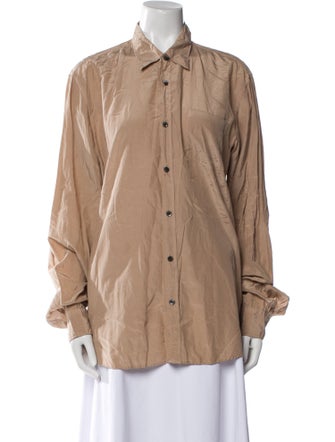Dries Van Noten Silk Long Sleeve Button-Up Top