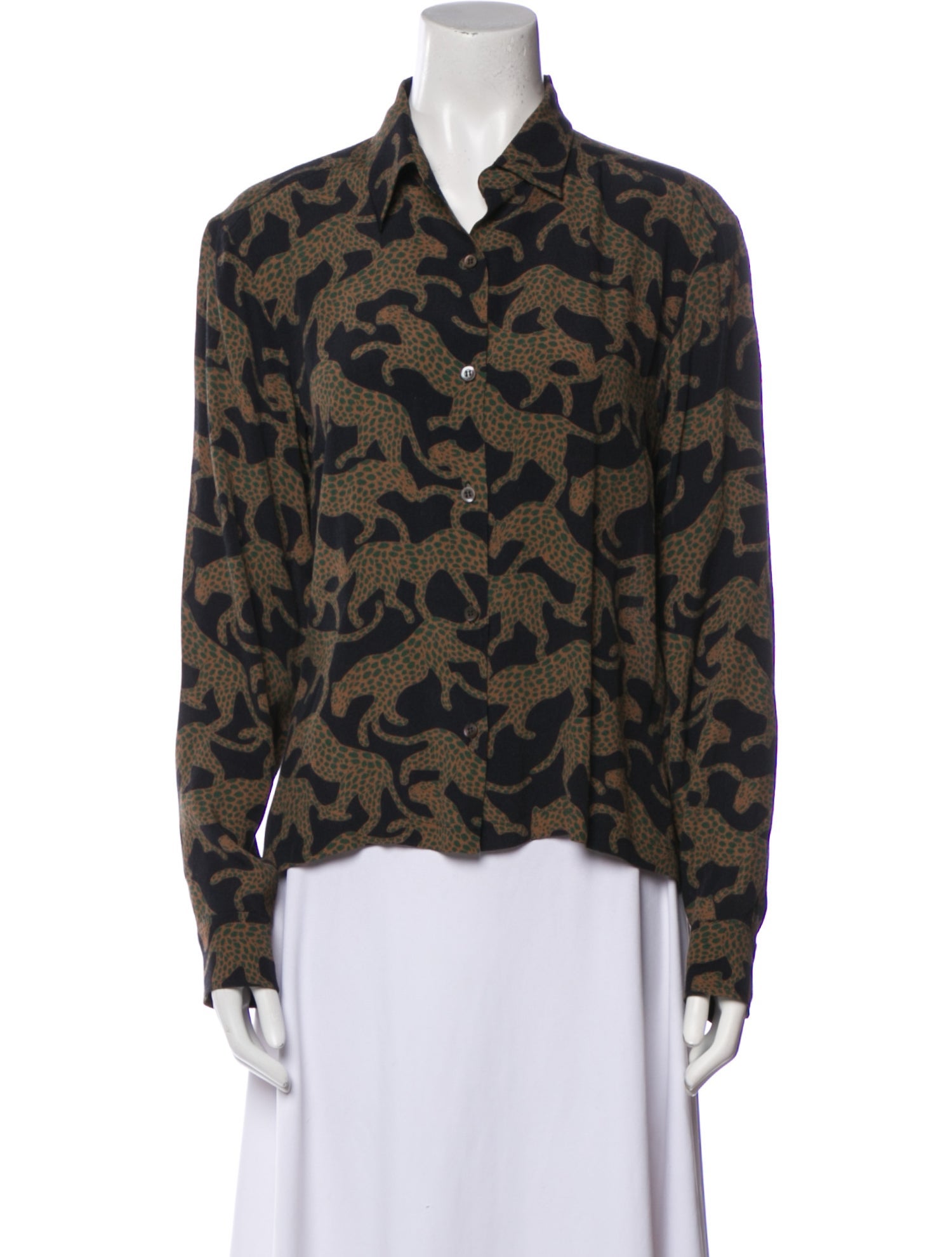 Dries Van Noten Animal Print Long Sleeve Button-Up Top