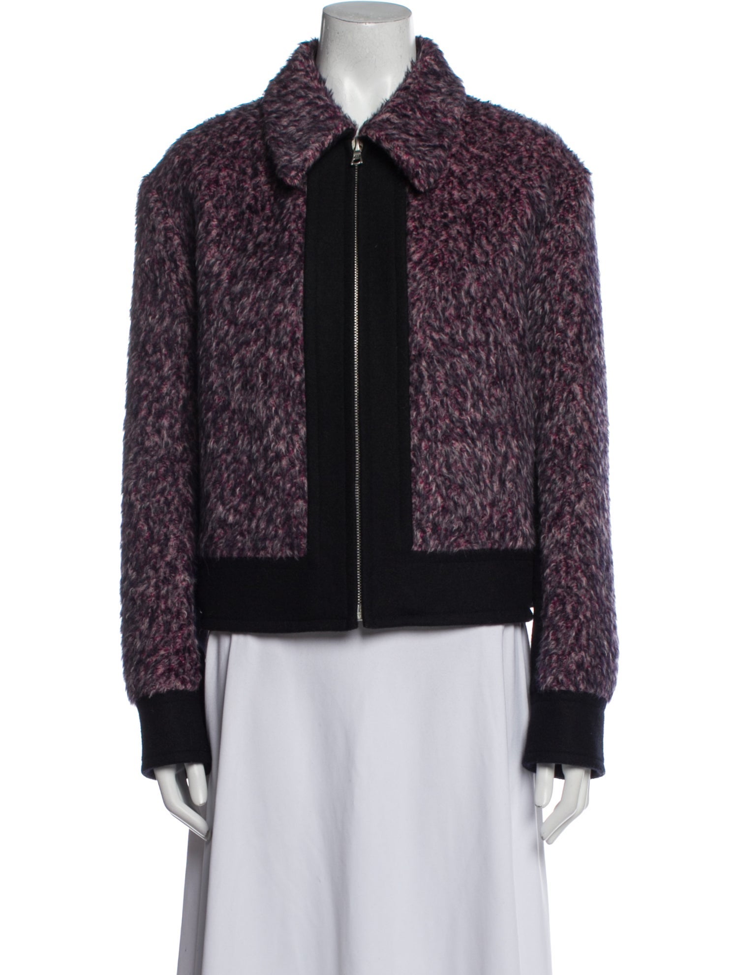 Dries Van Noten Alpaca Tweed Pattern Faux Fur Jacket