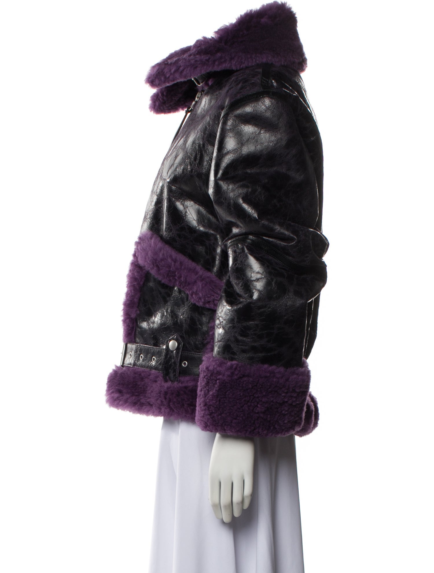 Dries Van Noten Leather Printed Faux Fur Jacket