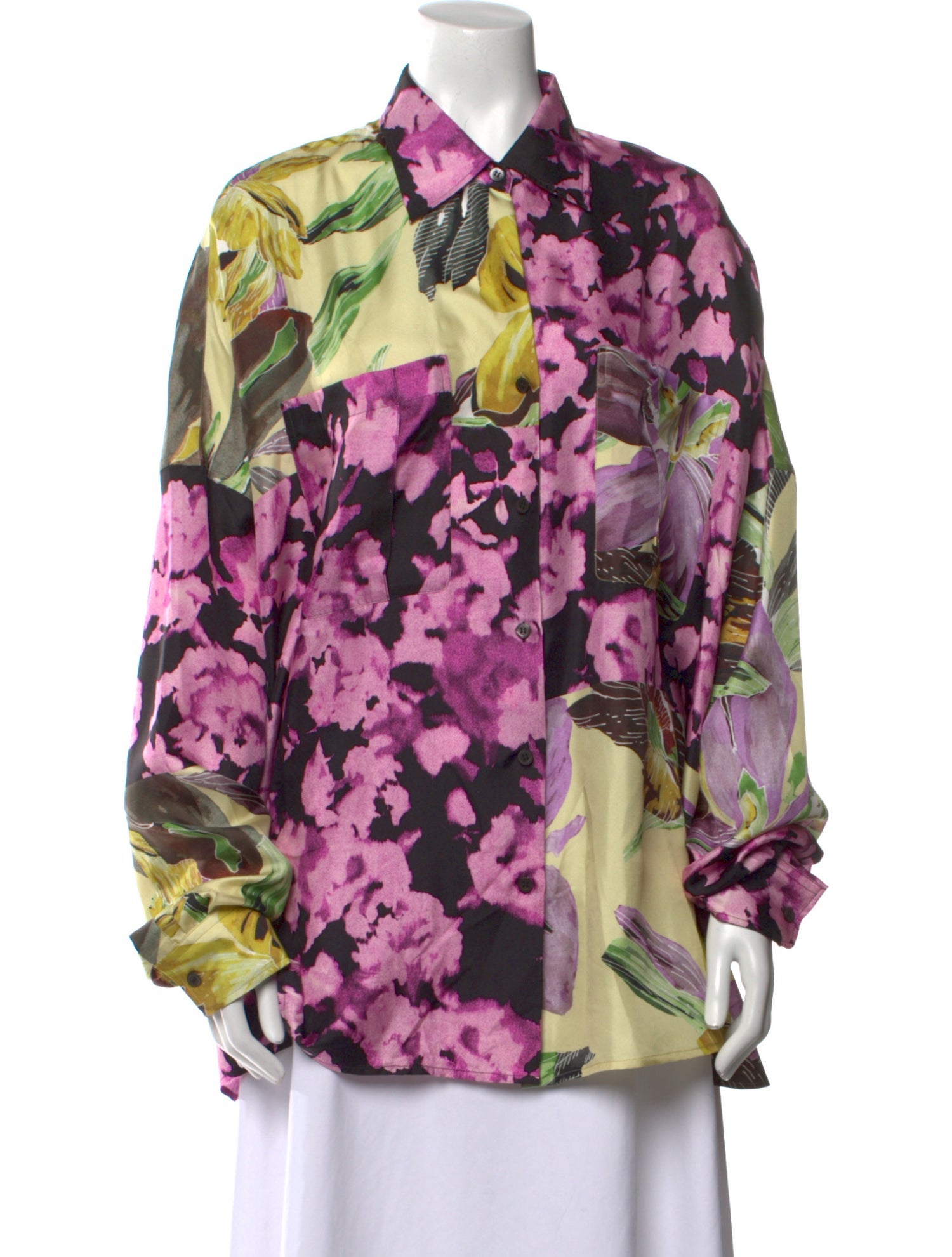 Dries Van Noten Silk Floral Print Button-Up Top