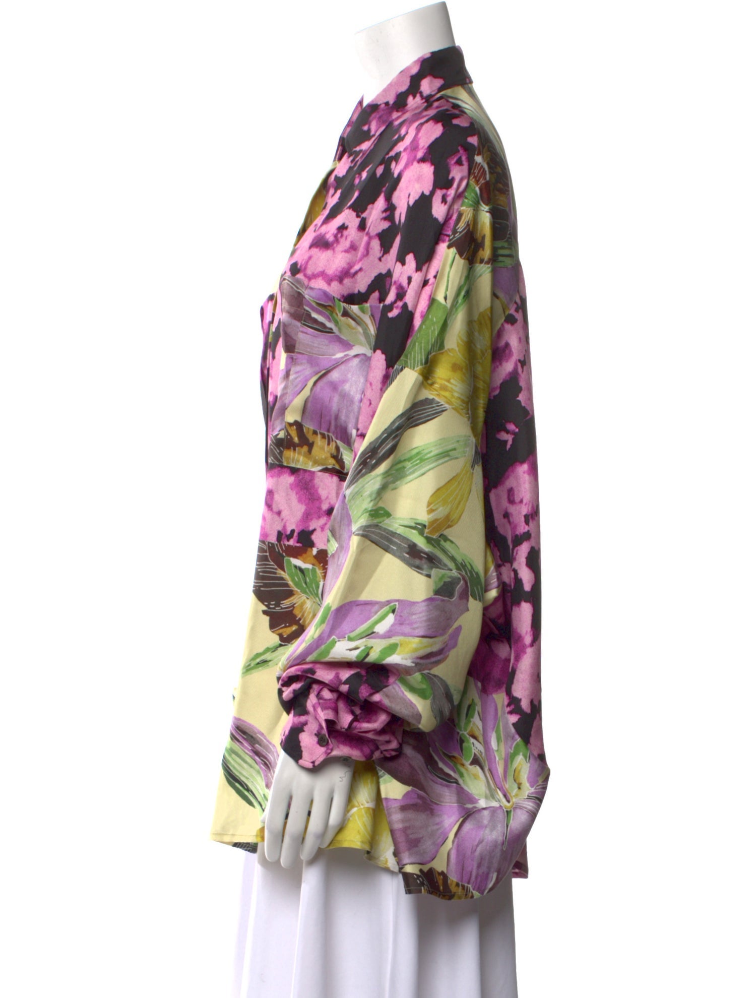 Dries Van Noten Silk Floral Print Button-Up Top