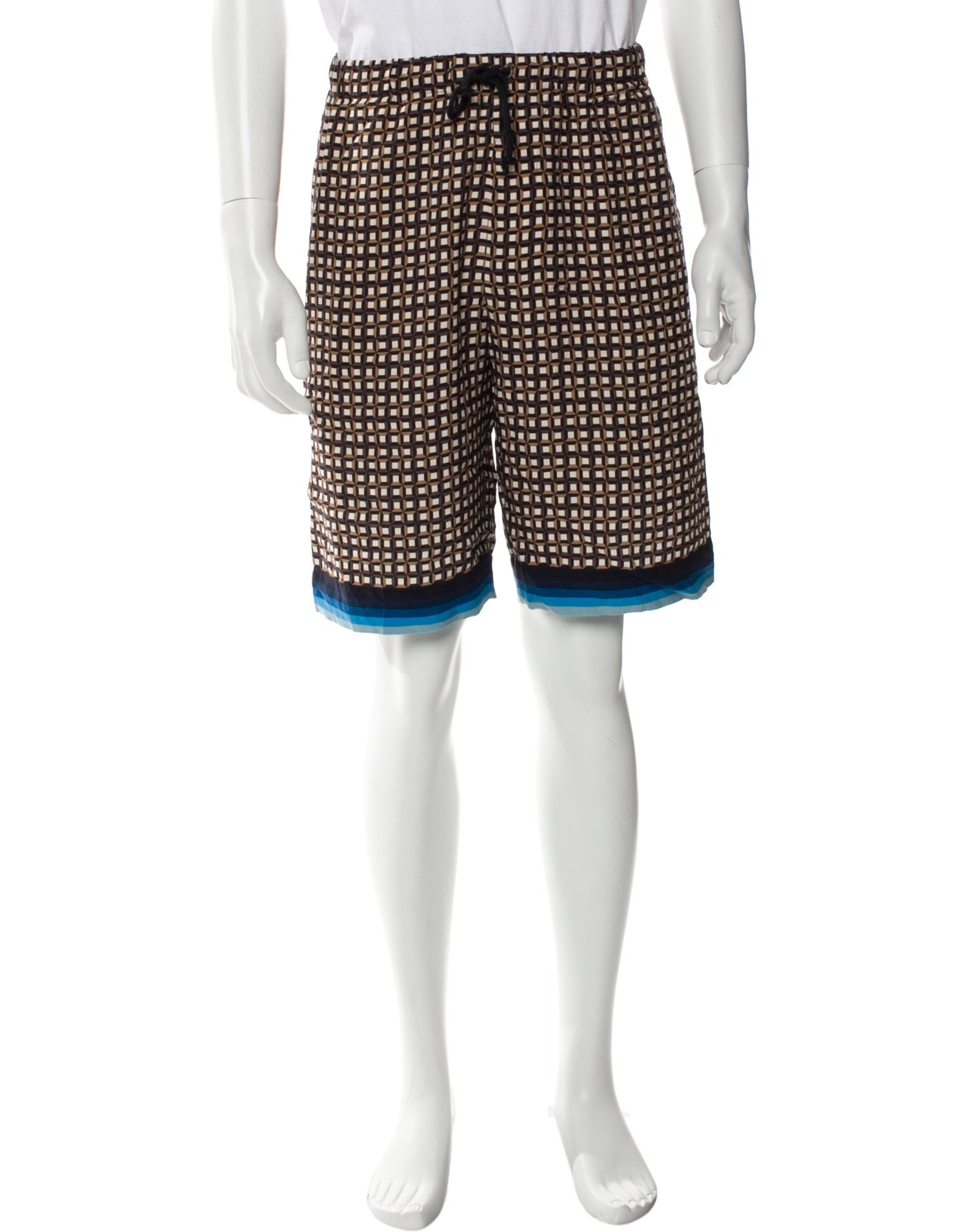 Dries Van Noten Plaid Print Flat Front Shorts