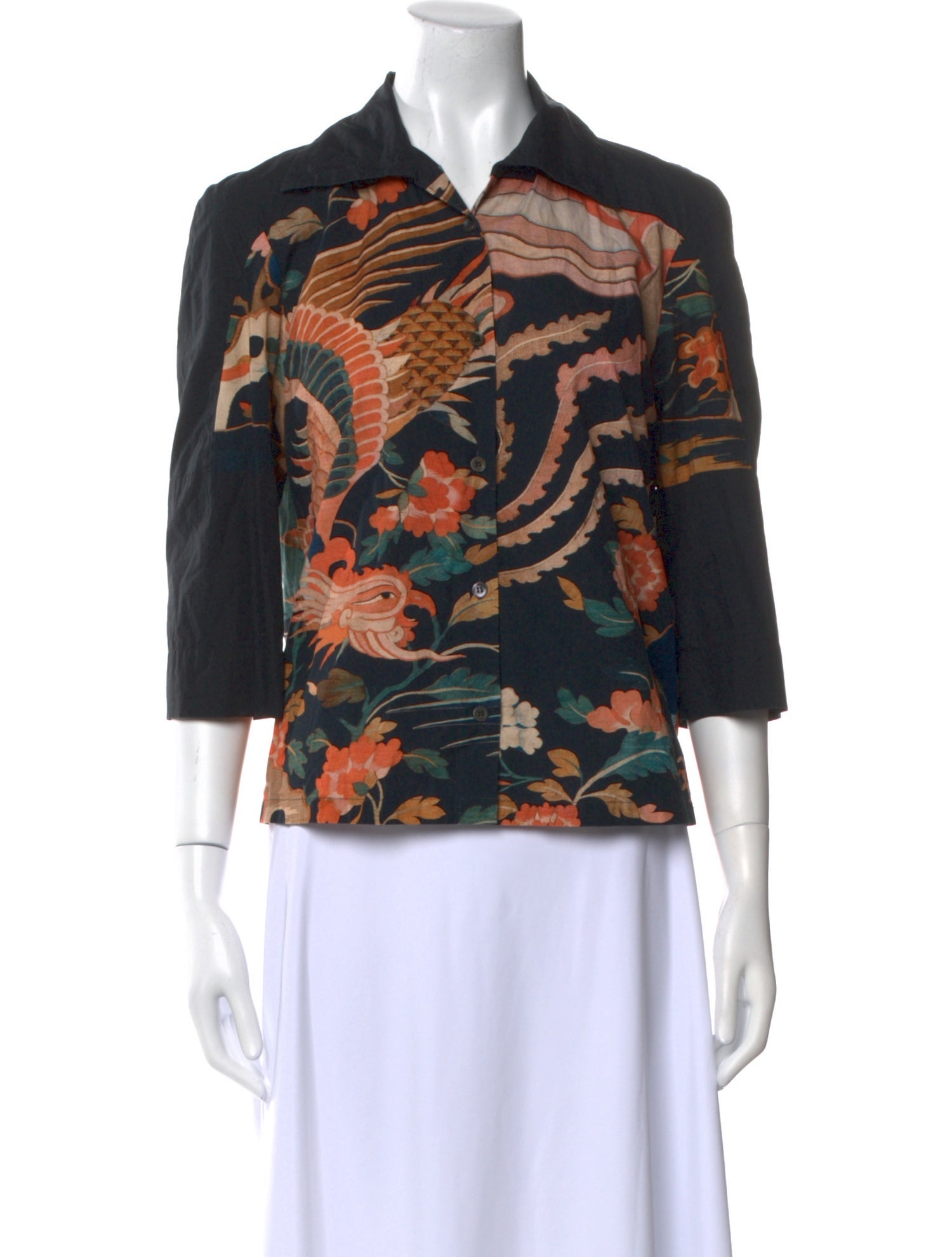 Dries Van Noten Floral Print Three-Quarter Sleeve Blouse