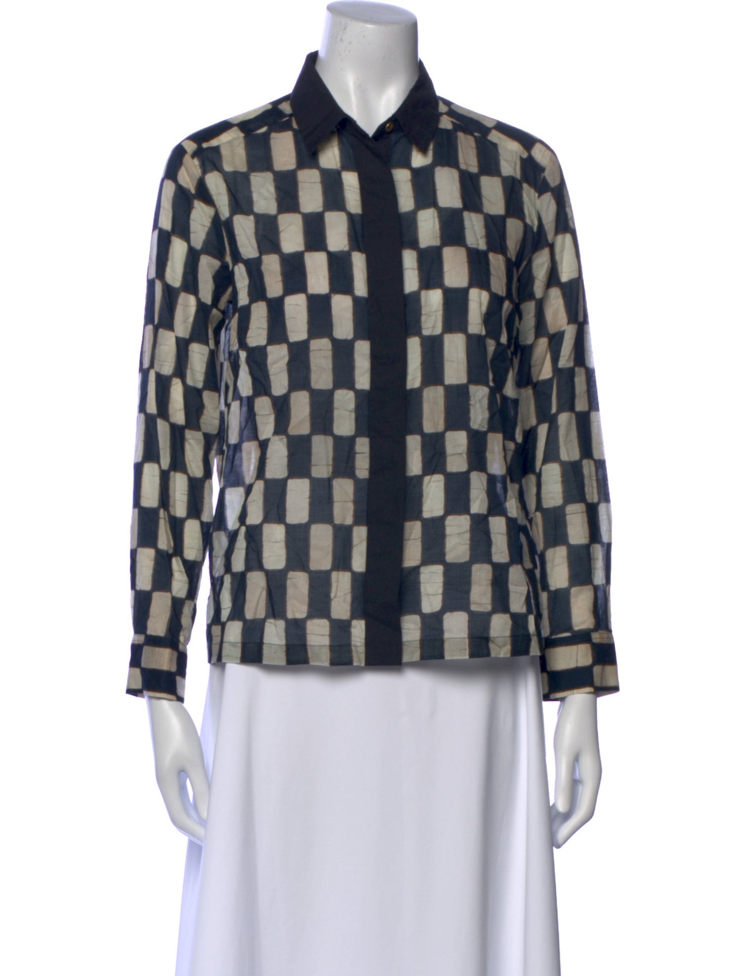 Dries Van Noten Plaid Print Long Sleeve Button-Up Top