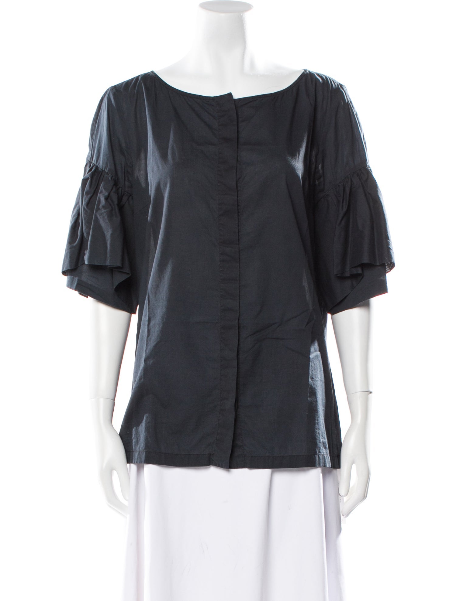 Dries Van Noten Scoop Neck Three-Quarter Sleeve Button-Up Top