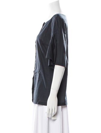 Dries Van Noten Scoop Neck Three-Quarter Sleeve Button-Up Top