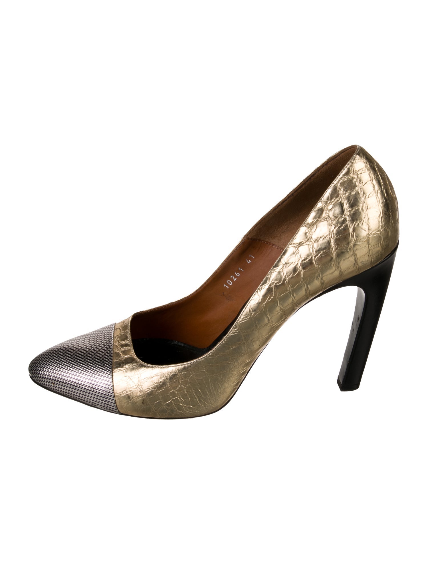 Dries Van Noten Embossed Leather Colorblock Pattern Pumps