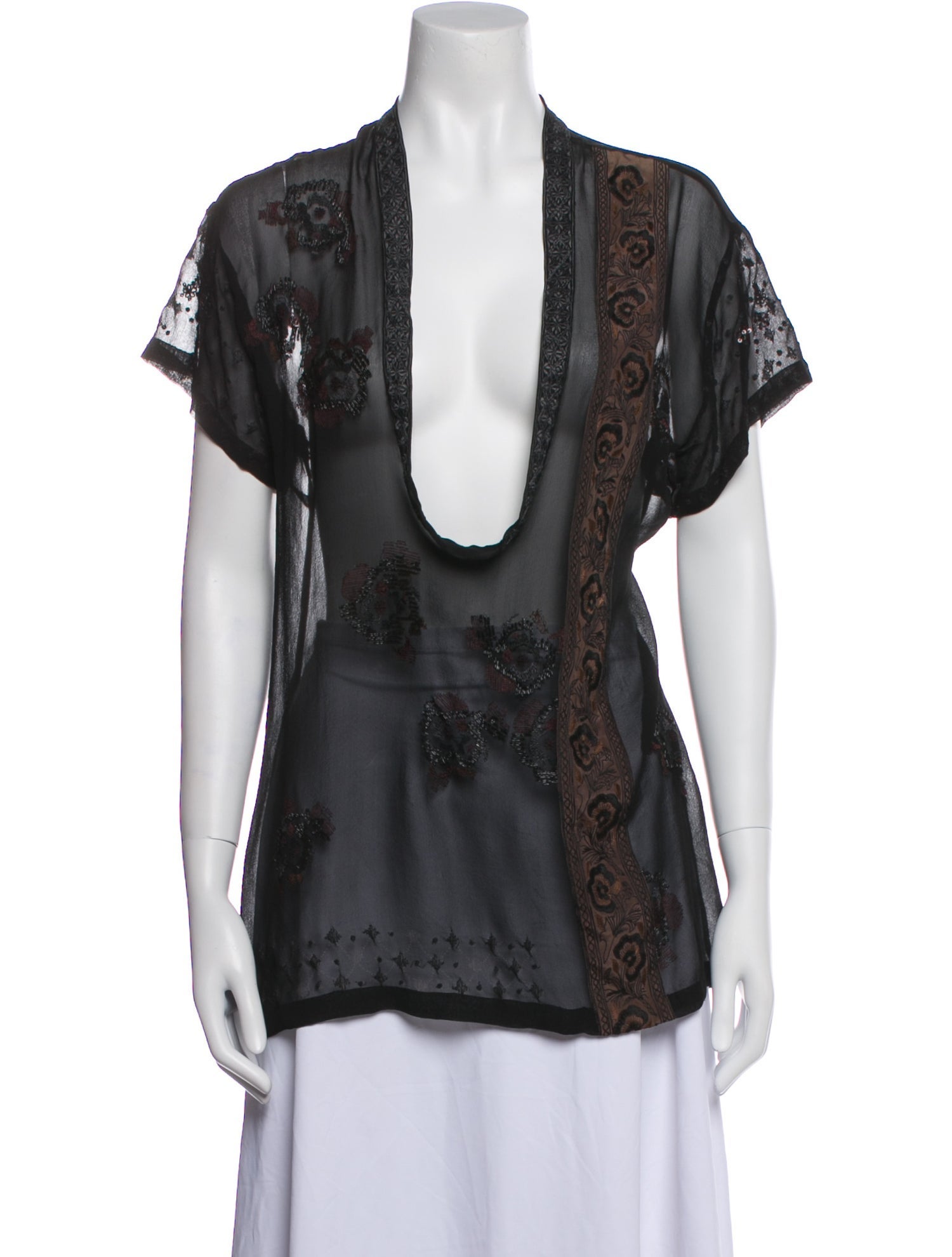 Dries Van Noten Lace Pattern V-Neck Blouse
