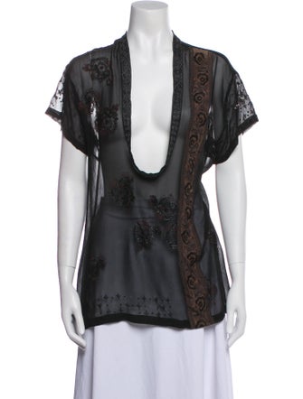 Dries Van Noten Lace Pattern V-Neck Blouse