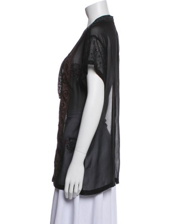 Dries Van Noten Lace Pattern V-Neck Blouse