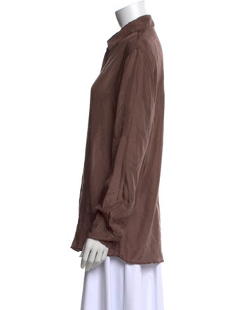 Dries Van Noten Silk Long Sleeve Button-Up Top