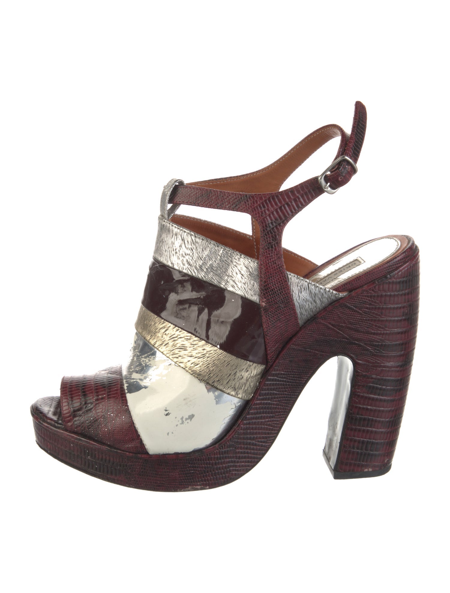 Dries Van Noten Leather Animal Print T-Strap Pumps