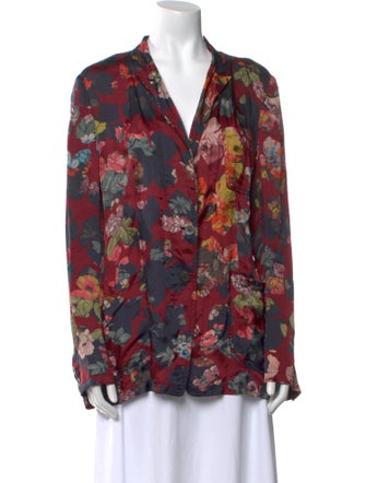 Dries Van Noten Floral Print V-Neck Blouse