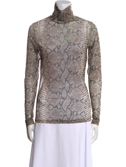 Dries Van Noten Animal Print Turtleneck Button-Up Top