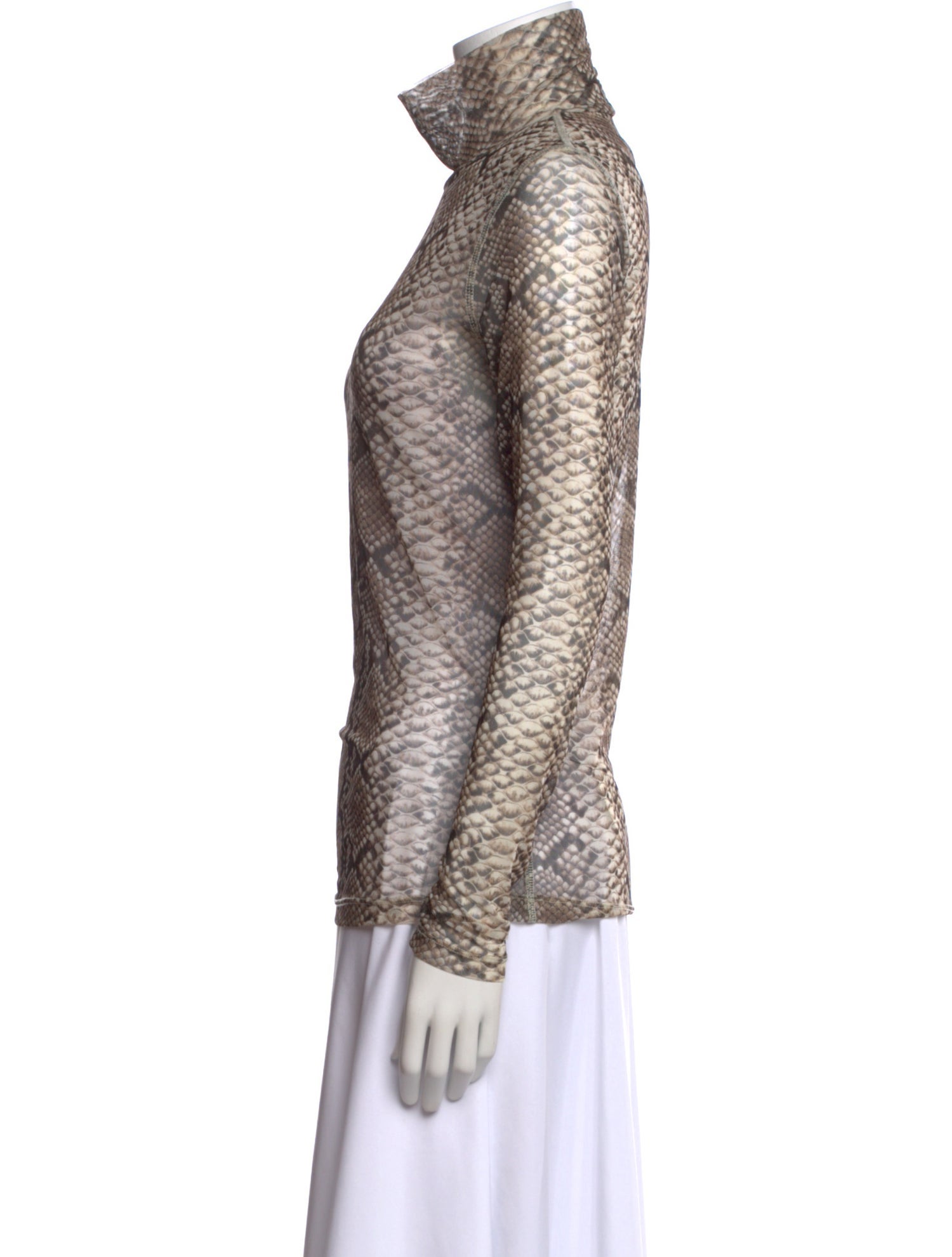 Dries Van Noten Animal Print Turtleneck Button-Up Top