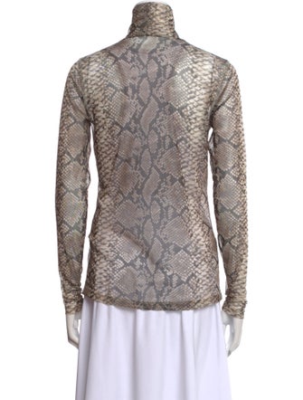 Dries Van Noten Animal Print Turtleneck Button-Up Top