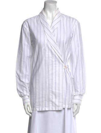 Dries Van Noten Striped Long Sleeve Button-Up Top