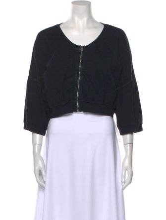 Dries Van Noten Scoop Neck Three-Quarter Sleeve Crop Top