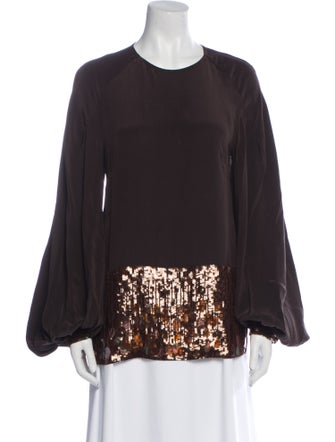 Dries Van Noten Silk Crew Neck Blouse