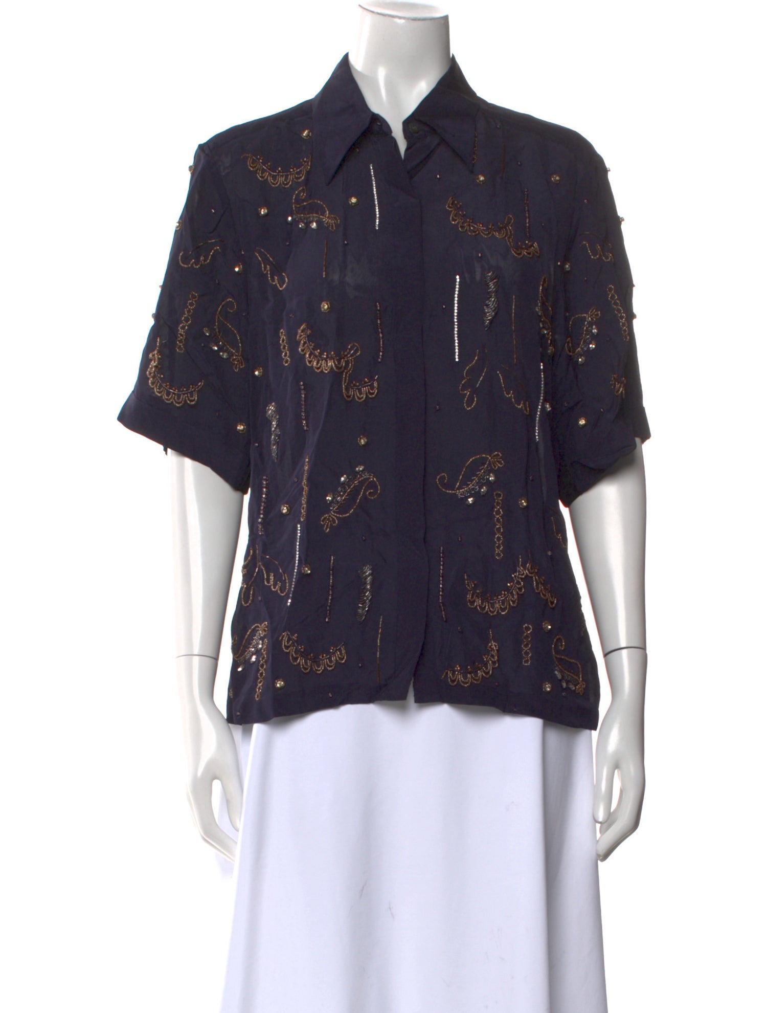 Dries Van Noten Printed Short Sleeve Button-Up Top