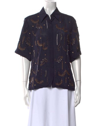 Dries Van Noten Printed Short Sleeve Button-Up Top