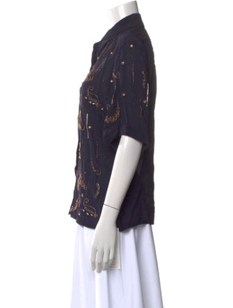 Dries Van Noten Printed Short Sleeve Button-Up Top