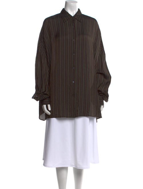 Dries Van Noten Striped Long Sleeve Button-Up Top