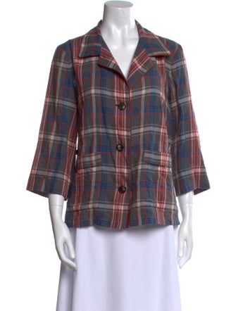 Dries Van Noten Plaid Print Three-Quarter Sleeve Button-Up Top