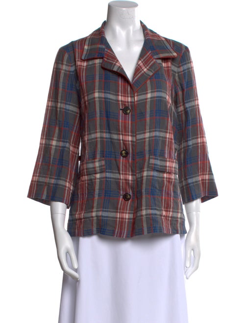 Dries Van Noten Plaid Print Three-Quarter Sleeve Button-Up Top