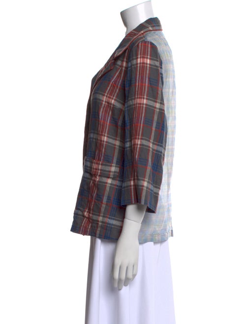 Dries Van Noten Plaid Print Three-Quarter Sleeve Button-Up Top