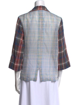 Dries Van Noten Plaid Print Three-Quarter Sleeve Button-Up Top