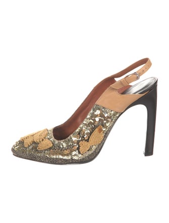 Dries Van Noten Sequins Printed Slingback Pumps