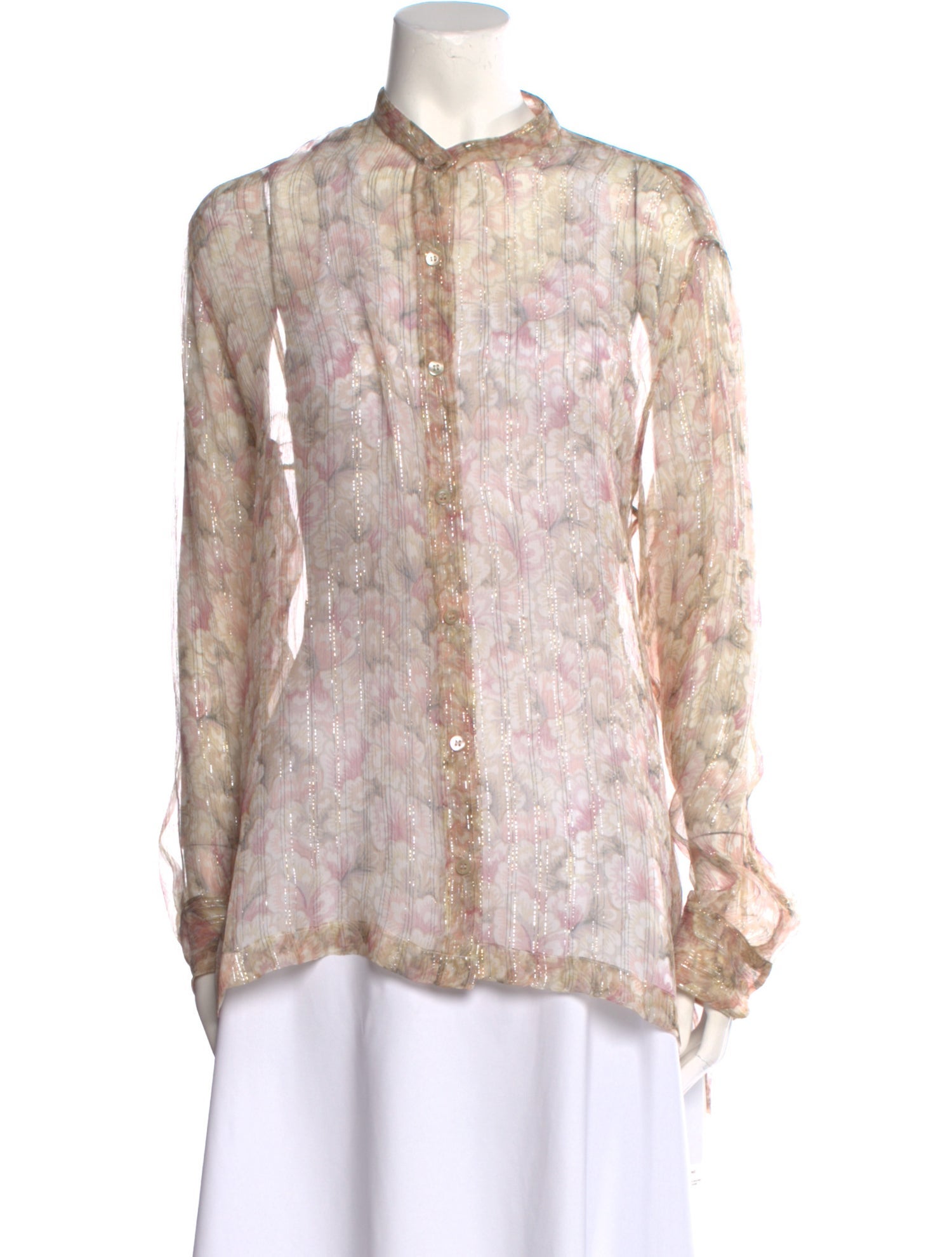 Dries Van Noten Floral Print Mock Neck Button-Up Top