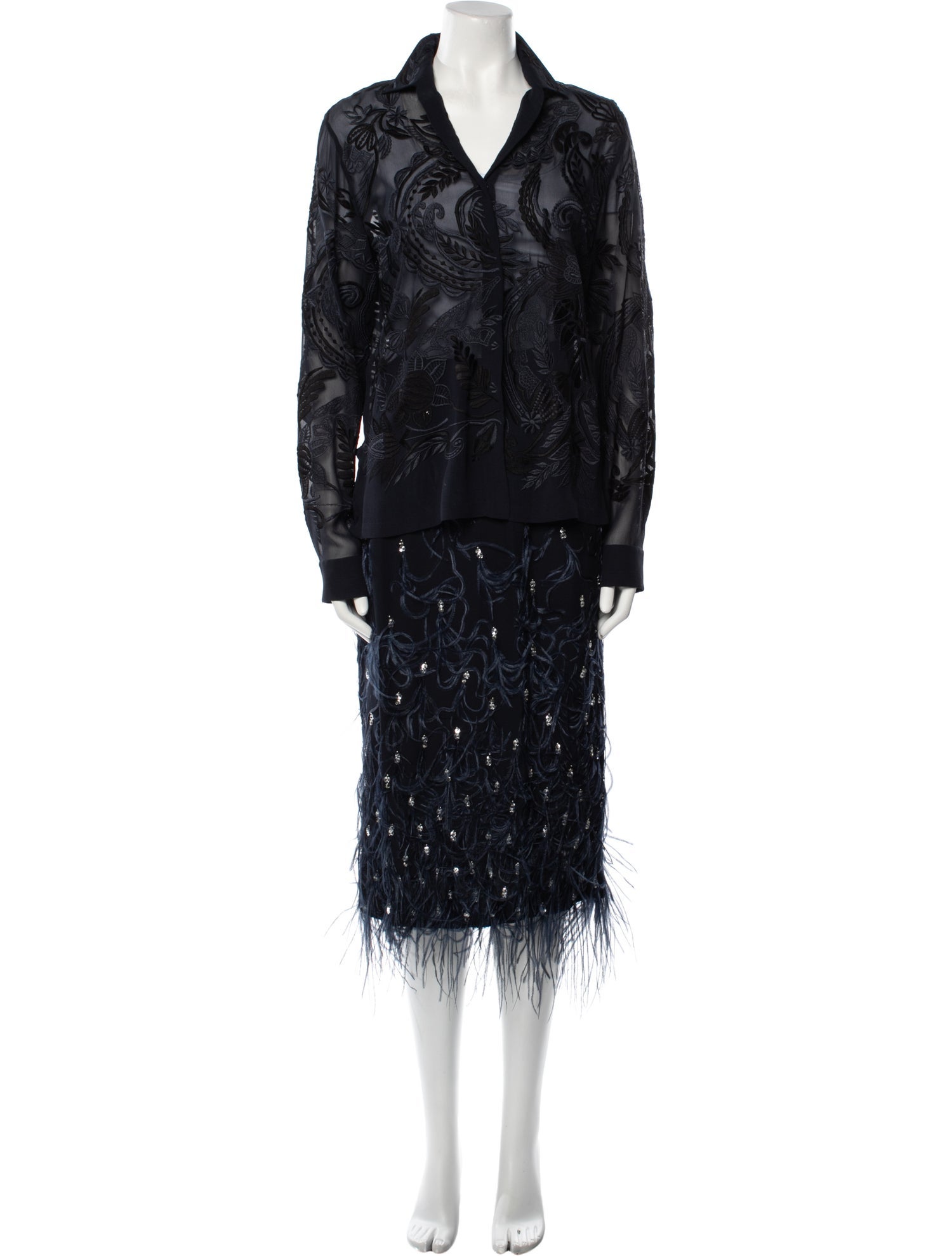 Dries Van Noten Silk Lace Pattern Skirt Set