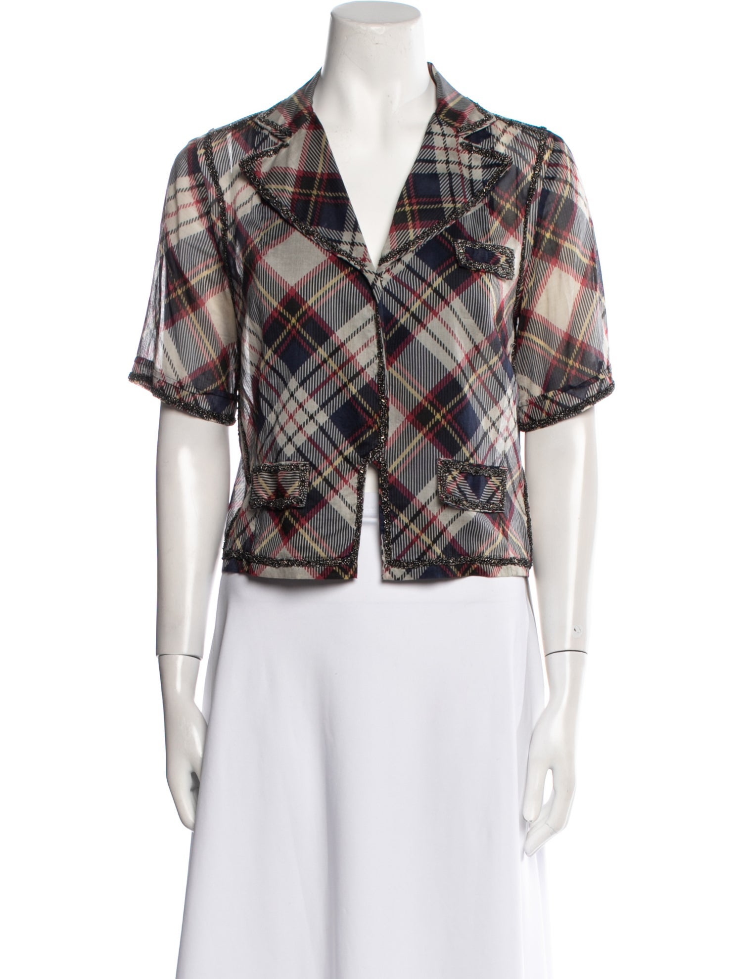 Dries Van Noten Plaid Print V-Neck Crop Top