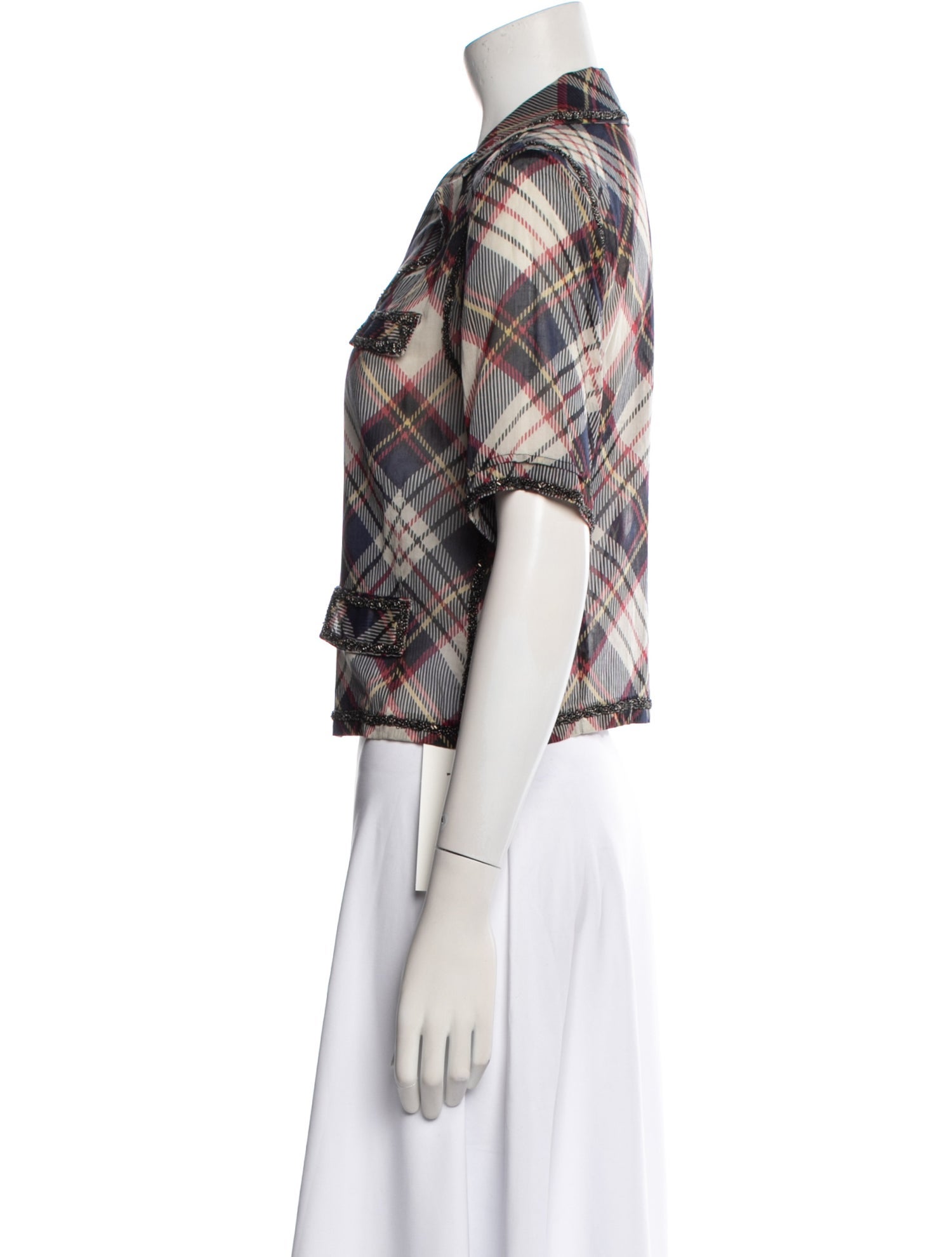 Dries Van Noten Plaid Print V-Neck Crop Top