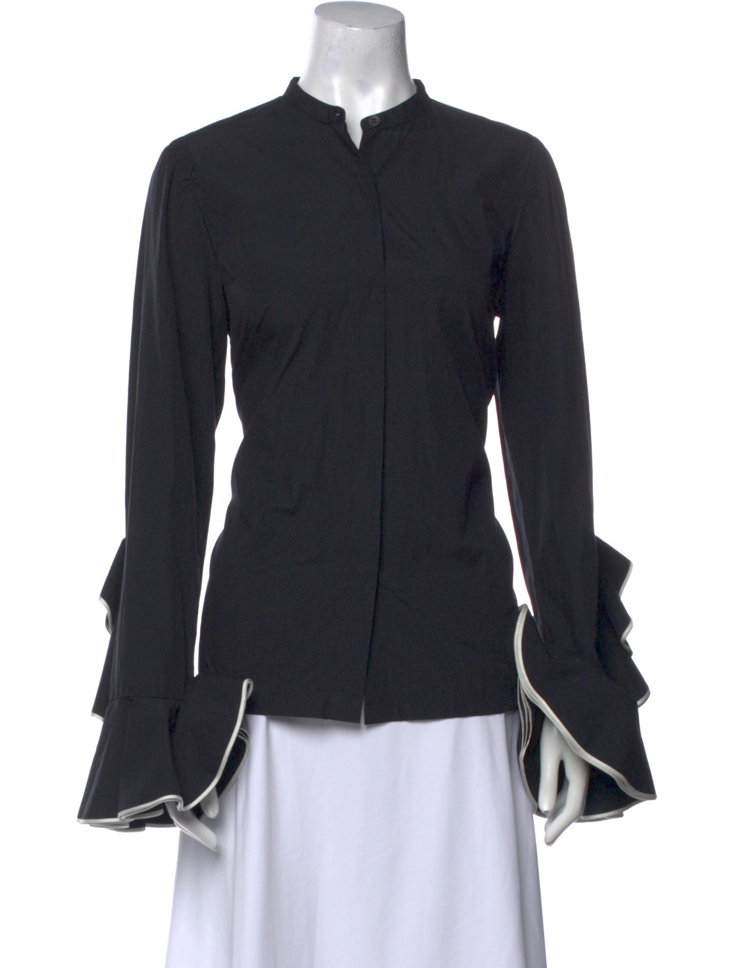 Dries Van Noten Mock Neck Long Sleeve Button-Up Top