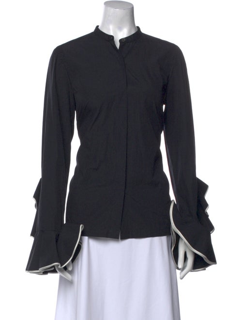 Dries Van Noten Mock Neck Long Sleeve Button-Up Top