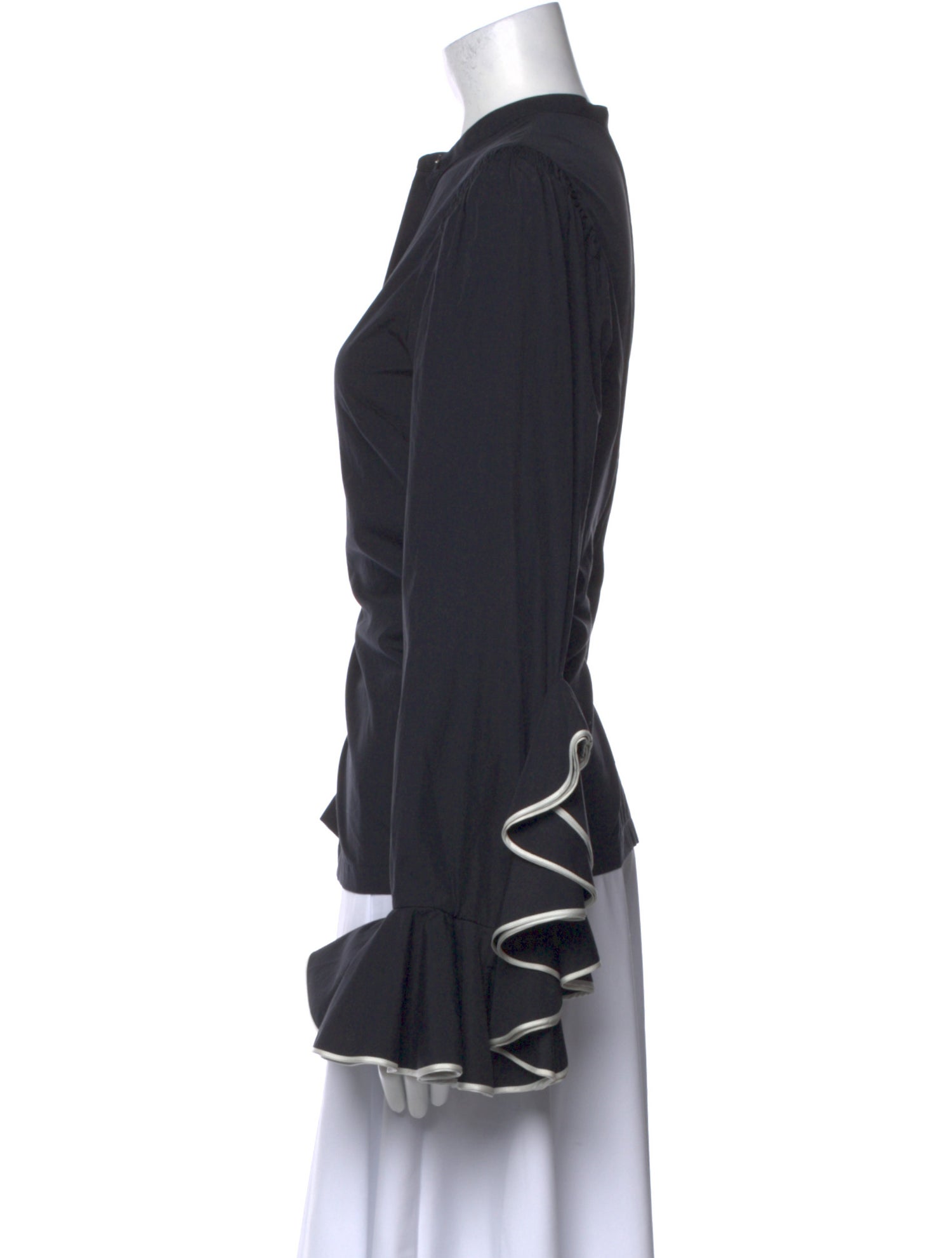 Dries Van Noten Mock Neck Long Sleeve Button-Up Top